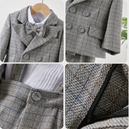 Kids Gentleman Plaid Suit 4Pcs Boys Double Breasted Jacket Pants Suspender Bow Tie Formal Wedding Birthday Party Stage Costume
