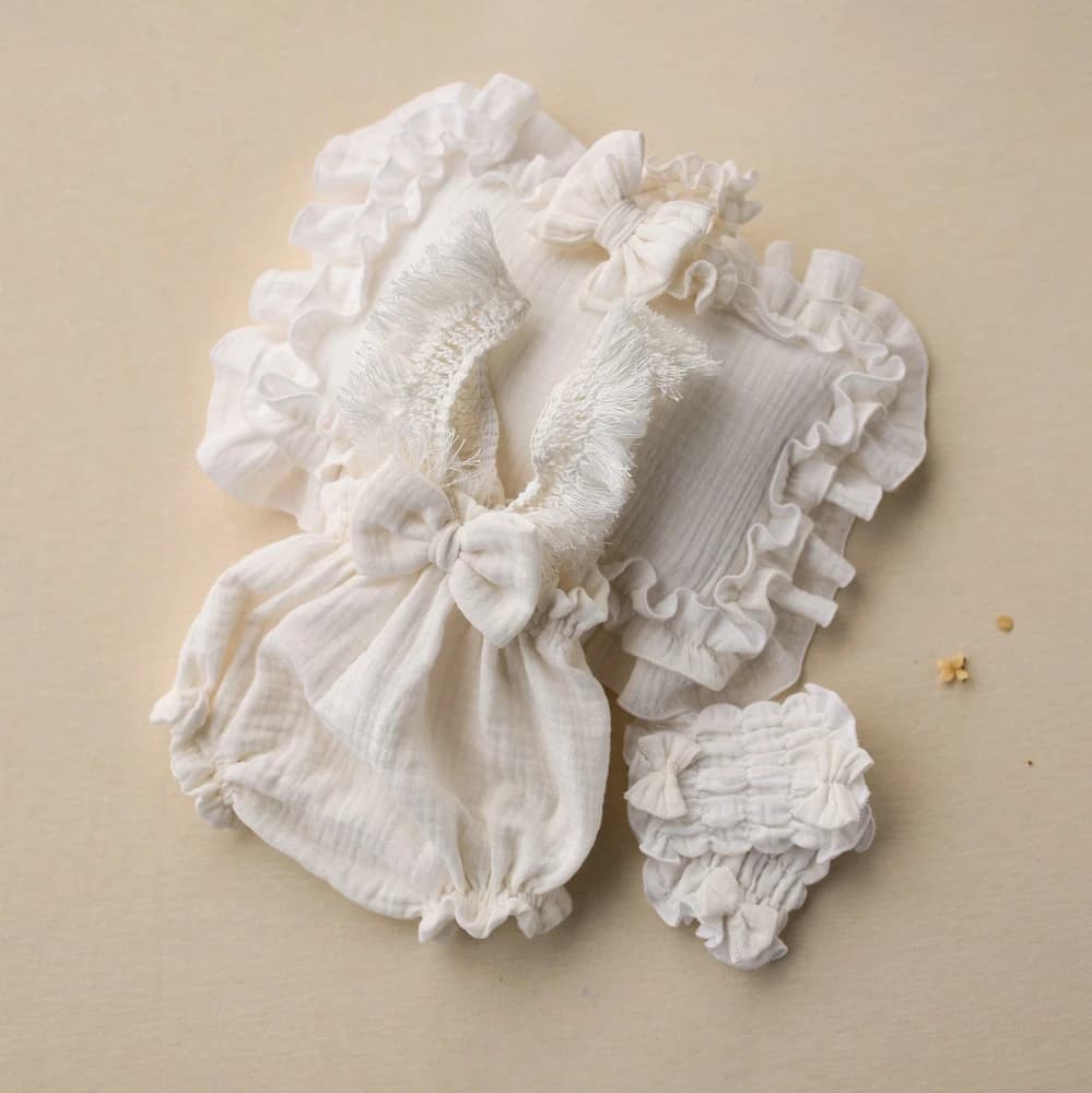 Boho Newborn Photo Props Ruffle Baby Outfit Lace Trim Romper Infant Picture Session Clothing Studio Posing Suits