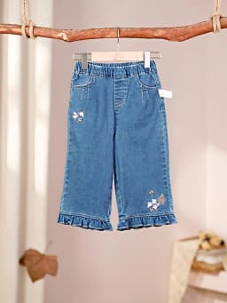 Dave Bella Children Embroidery Jeans Pants Girls Wide Leg Autumn Spring Trousers Denim Elastic Straight Trousers DB3262597