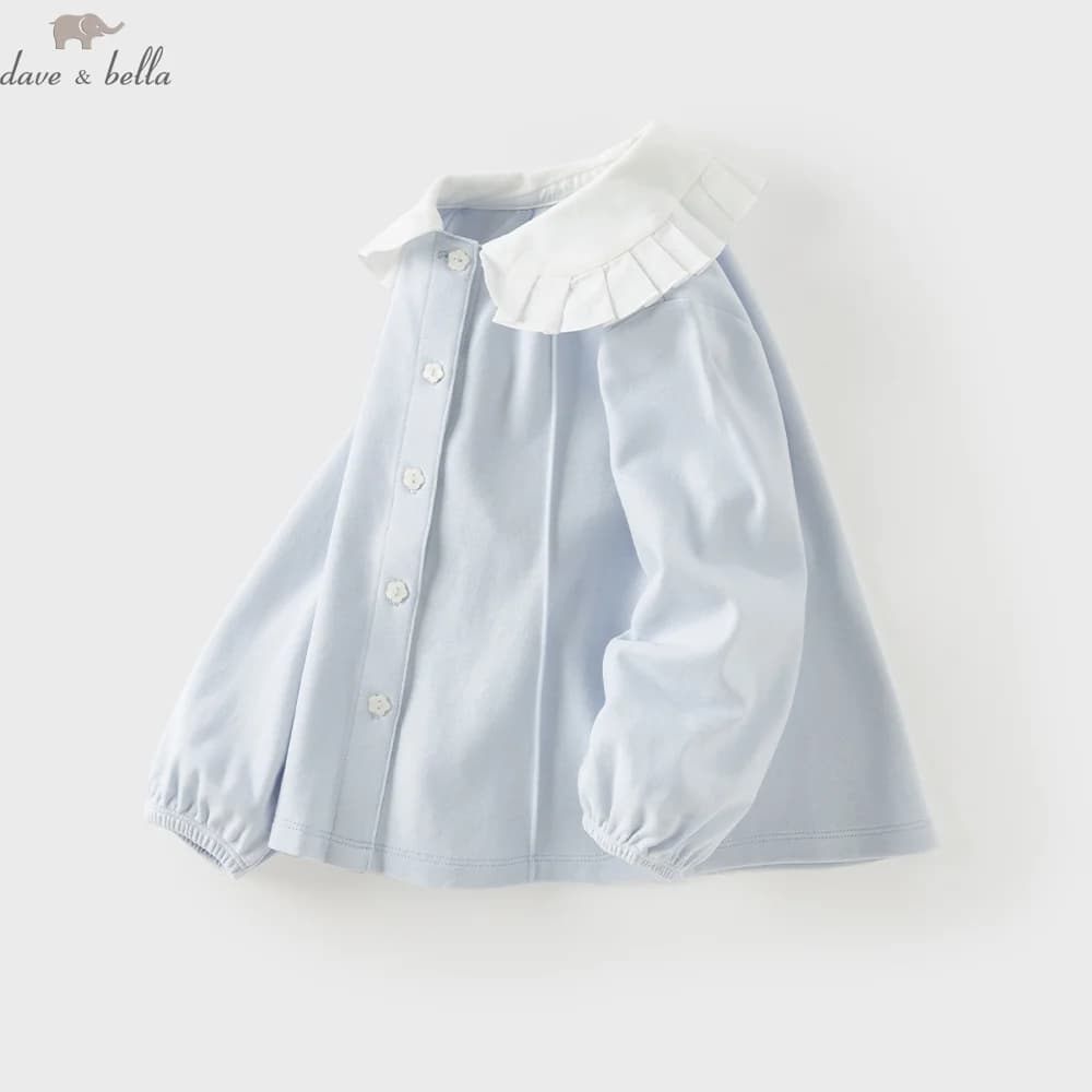 Dave Bella Shirt Autumn Blouse Top Spring Blue Long Sleeve Sweet Casual Girls Clothes Elegant Lace Lapel Party Fashion DB3262972