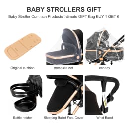 3-in-1 Baby Stroller Combo Travel System Lightweight Aluminum Frame Quick Folding All-Terrain Wheels with Suspension Reclining Backrest Comfortable Seat for Newborns with 6 Free Gifts