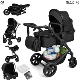 3-in-1 Baby Stroller Combo Travel System Lightweight Aluminum Frame Quick Folding All-Terrain Wheels with Suspension Reclining Backrest Comfortable Seat for Newborns with 6 Free Gifts