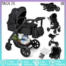 3-in-1 Baby Stroller Combo Travel System Lightweight Aluminum Frame Quick Folding All-Terrain Wheels with Suspension Reclining Backrest Comfortable Seat for Newborns with 6 Free Gifts