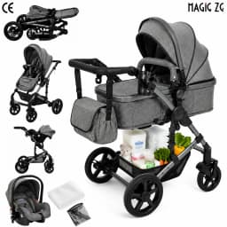 3-in-1 Baby Stroller Combo Travel System Lightweight Aluminum Frame Quick Folding All-Terrain Wheels with Suspension Reclining Backrest Comfortable Seat for Newborns with 6 Free Gifts