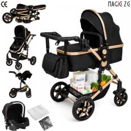 3-in-1 Baby Stroller Combo Travel System Lightweight Aluminum Frame Quick Folding All-Terrain Wheels with Suspension Reclining Backrest Comfortable Seat for Newborns with 6 Free Gifts