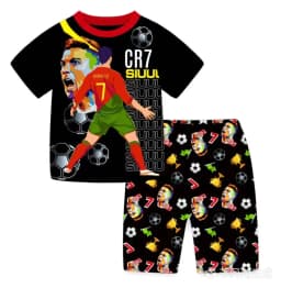 CR7 Cristiano Ronaldo Cartoon Print Boys Pyjamas Set Girls Pjs Outfit Nightwear Short Pants&Top Sleepwear Kids Homewear 6-13