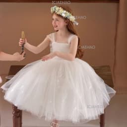 White Puffy Princess Dress For Girls, Kids Birthday Banquet Performance Gown, Flower Girl Dress, 2026 New Style Children Costume
