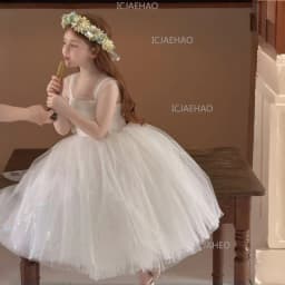 White Puffy Princess Dress For Girls, Kids Birthday Banquet Performance Gown, Flower Girl Dress, 2026 New Style Children Costume