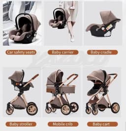 Convertible 3-in-1 Elevated View Four-Wheel Shockproof Infant Stroller, Space Saving Foldable Structure Equipped With Washable Air Circulation Mosquito Net For Daily Newborn Walking