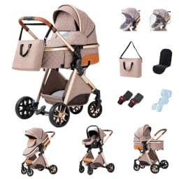 Convertible 3-in-1 Elevated View Four-Wheel Shockproof Infant Stroller, Space Saving Foldable Structure Equipped With Washable Air Circulation Mosquito Net For Daily Newborn Walking
