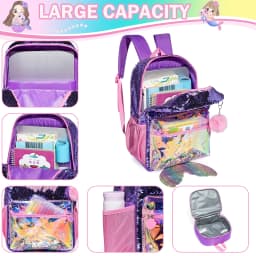 16 Inch Sequin Backpack for Girls School Bag with Lunch Box for Elementary Students Lightweight and Stylish