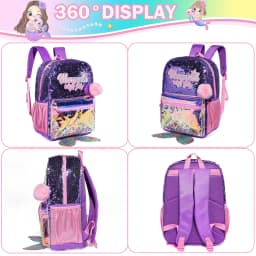 16 Inch Sequin Backpack for Girls School Bag with Lunch Box for Elementary Students Lightweight and Stylish
