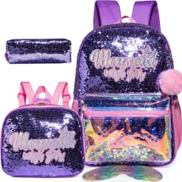 16 Inch Sequin Backpack for Girls School Bag with Lunch Box for Elementary Students Lightweight and Stylish