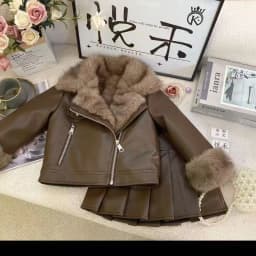 Girls Warm Lapel Solid Leather Jacket And Pleated Skirt Two-Piece Winter Children's Clothing Set Toddler Kids Outfits