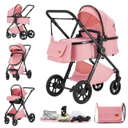 Multifunctional 3-in-1 Baby Travel Stroller Kit, Portable Light Alloy Frame, Sweat Resistant Ventilated Cushion, Foldable Flat Lie Toddler Carriage