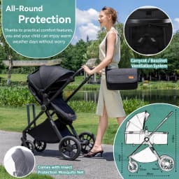 Multifunctional 3-in-1 Baby Travel Stroller Kit, Portable Light Alloy Frame, Sweat Resistant Ventilated Cushion, Foldable Flat Lie Toddler Carriage