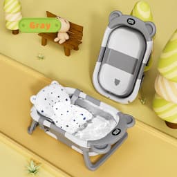 PANGDUBE Portable Foldable Baby Bathtub, Travel Bathtub for Newborn 0-36 Months, Real-Time Temp Sensor, Floating Bath Mat