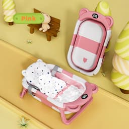 PANGDUBE Portable Foldable Baby Bathtub, Travel Bathtub for Newborn 0-36 Months, Real-Time Temp Sensor, Floating Bath Mat