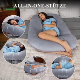 J-Shaped Full Body Pillow for Pregnant Women 175x65x25 cm Soft Side Sleeper and Still Pillow with Removable Cover Reloding Back Belly and Hip