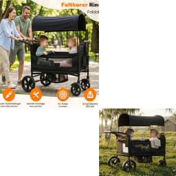 Stroller for 2 Children, Foldable Stroller with 2 High Seats with 8-Point Harnesses and Adjustable Canopy, with Sunshade, 5-Point Harness, 600D Oxford Cloth and Breathable Elastic Band, Perfect for Garden, Camping, Grocery Cart. Black.