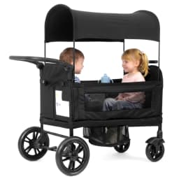 Stroller for 2 Children, Foldable Stroller with 2 High Seats with 8-Point Harnesses and Adjustable Canopy, with Sunshade, 5-Point Harness, 600D Oxford Cloth and Breathable Elastic Band, Perfect for Garden, Camping, Grocery Cart. Black.