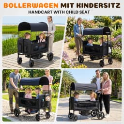 Stroller for 2 Children, Foldable Stroller with 2 High Seats with 8-Point Harnesses and Adjustable Canopy, with Sunshade, 5-Point Harness, 600D Oxford Cloth and Breathable Elastic Band, Perfect for Garden, Camping, Grocery Cart. Black.