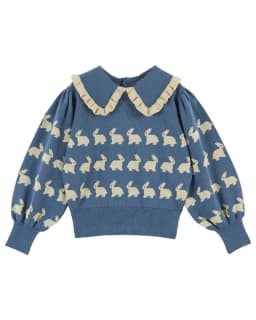 2026 Fall/Winter New Girls' Sweater Cute Rabbit Versatile Printed Knitted Sweater Children's Western-style Long-Sleeved Top