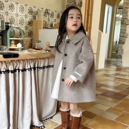 90-160cm Girls' Woolen Coat Autumn/Winter New Children's Retro Green Collar Double sided Woven Bow Overcoat