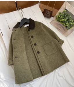 90-160cm Girls' Woolen Coat Autumn/Winter New Children's Retro Green Collar Double sided Woven Bow Overcoat