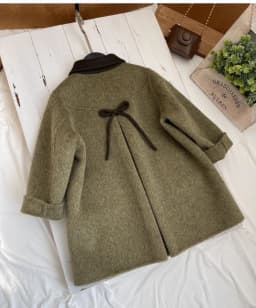 90-160cm Girls' Woolen Coat Autumn/Winter New Children's Retro Green Collar Double sided Woven Bow Overcoat