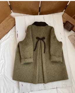 90-160cm Girls' Woolen Coat Autumn/Winter New Children's Retro Green Collar Double sided Woven Bow Overcoat