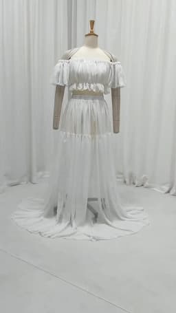Cooling White Chiffon Maternity Dress - Breathable Lightweight Two Piece Off Shoulder Summer Gown for Maternity Photoshoot
