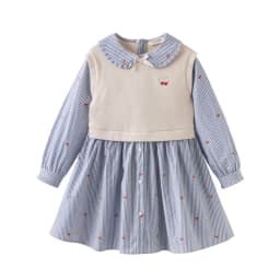 Dave Bella Children's Princess Dress Spring Sweet Cute Cherry Print Striped Long Sleeve Cotton Girls Baby Dress Party DK1250369