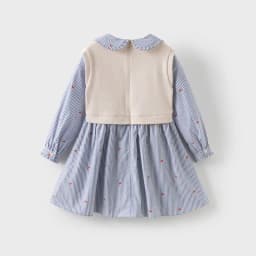 Dave Bella Children's Princess Dress Spring Sweet Cute Cherry Print Striped Long Sleeve Cotton Girls Baby Dress Party DK1250369