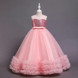 Sequined Children Elegant Dress Young Girl Long Wedding Dresses Teenager Girl's Festive Clothes From 5 to 12 Years