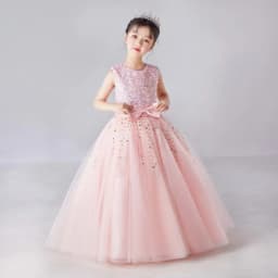 Girl's Sleeveless Long Sequin Bow Mesh Princess Dress Piano Competition School Graduation Ceremony Fashionable Evening Gown