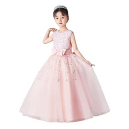 Girl's Sleeveless Long Sequin Bow Mesh Princess Dress Piano Competition School Graduation Ceremony Fashionable Evening Gown