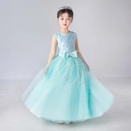 Girl's Sleeveless Long Sequin Bow Mesh Princess Dress Piano Competition School Graduation Ceremony Fashionable Evening Gown