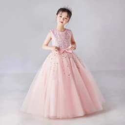 Girl's Sleeveless Long Sequin Bow Mesh Princess Dress Piano Competition School Graduation Ceremony Fashionable Evening Gown