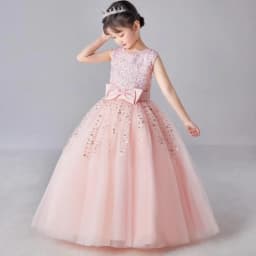 Girl's Sleeveless Long Sequin Bow Mesh Princess Dress Piano Competition School Graduation Ceremony Fashionable Evening Gown