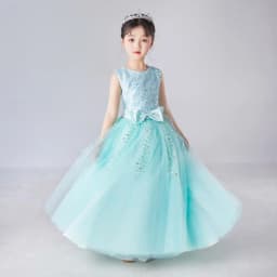 Girl's Sleeveless Long Sequin Bow Mesh Princess Dress Piano Competition School Graduation Ceremony Fashionable Evening Gown