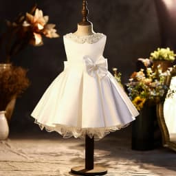 2026 Glitter Pearls Sleeveless Satin Princess Gown Cute Graceful Pink Bow Girls Dresses For School Performance Catwalk Show