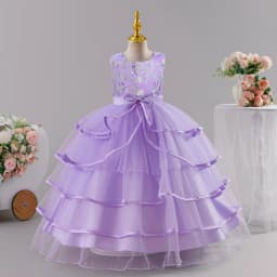 Girls' chiffon retro princess dress 4-12 years old flower embroidery long dress banquet host fashion high-end performance dress