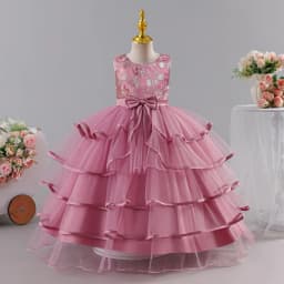 Girls' chiffon retro princess dress 4-12 years old flower embroidery long dress banquet host fashion high-end performance dress