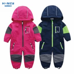 HONEYKING Children's Softshell Overalls Outdoor Hooded Coveralls Baby Rompers Windproof Waterproof Jumpsuit Kids Warm Jumpsuit