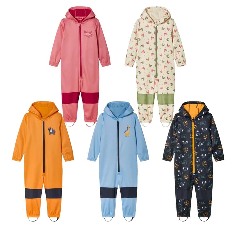 Children's Outdoor Soft-Shell Onesies Are Waterproof and Fleece Breathable