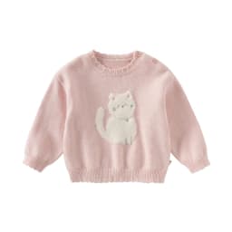 Dave Bella 2024 New Autumn Winter Girls Baby Cute Knitted Sweater Pullover Cartoon Cat Pink Children's Knitwear Top DB4242663