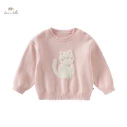 Dave Bella 2024 New Autumn Winter Girls Baby Cute Knitted Sweater Pullover Cartoon Cat Pink Children's Knitwear Top DB4242663