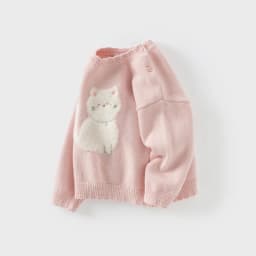 Dave Bella 2024 New Autumn Winter Girls Baby Cute Knitted Sweater Pullover Cartoon Cat Pink Children's Knitwear Top DB4242663