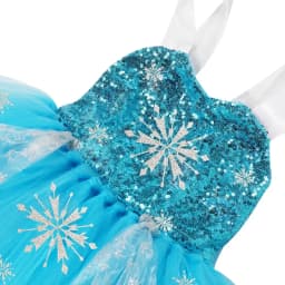 Sequins Princess Costume for Girls Sky Blue Tulle Tutu Dress Mid-Calf Snowflake Kids Halloween Birthday Carnival Party Dress Up